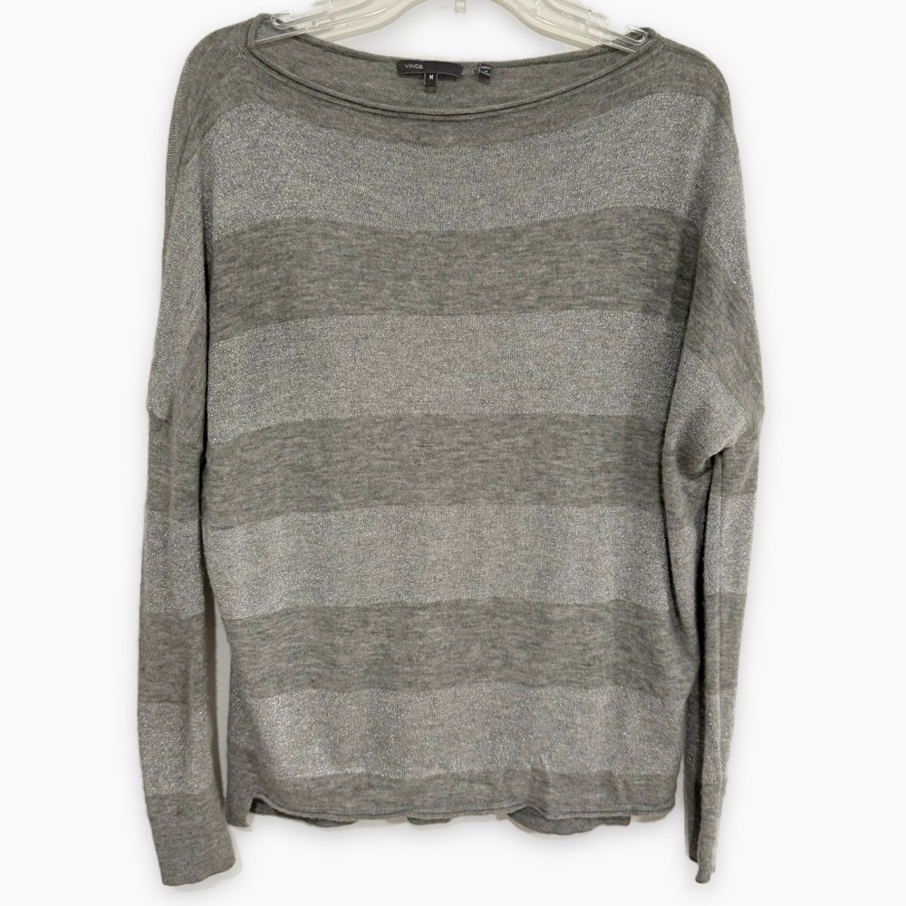 Vince | Cashmere Striped Sweater Metallic Lightweight Gray Size Medium
